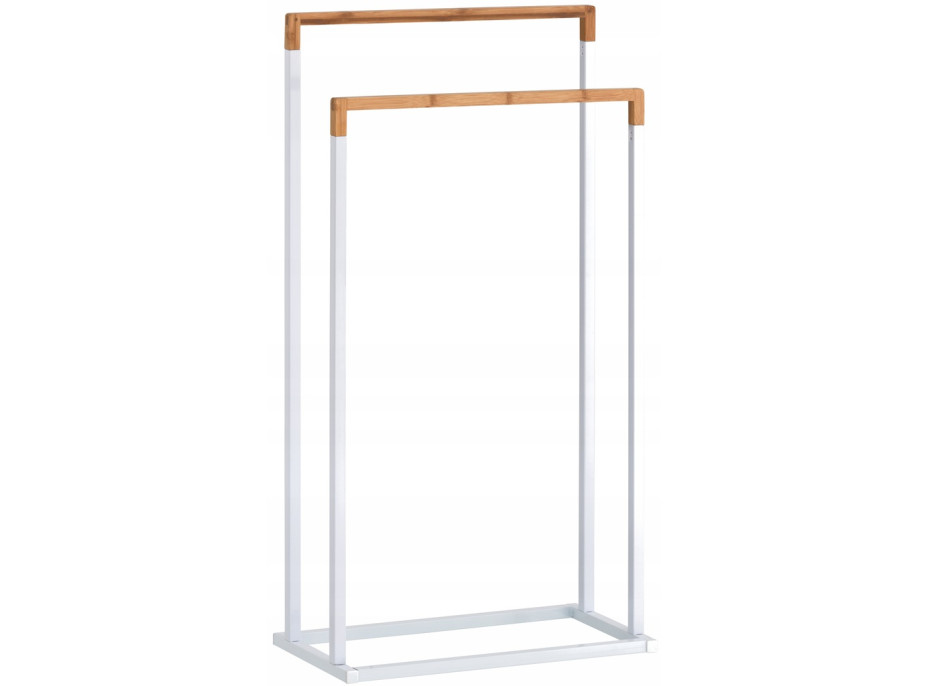 Stojan na ručníky - 2 ramenný - bílý s bambusem