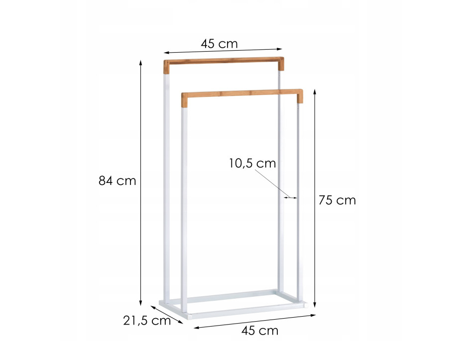 Stojan na ručníky - 2 ramenný - bílý s bambusem