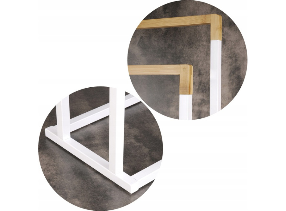 Stojan na ručníky - 2 ramenný - bílý s bambusem