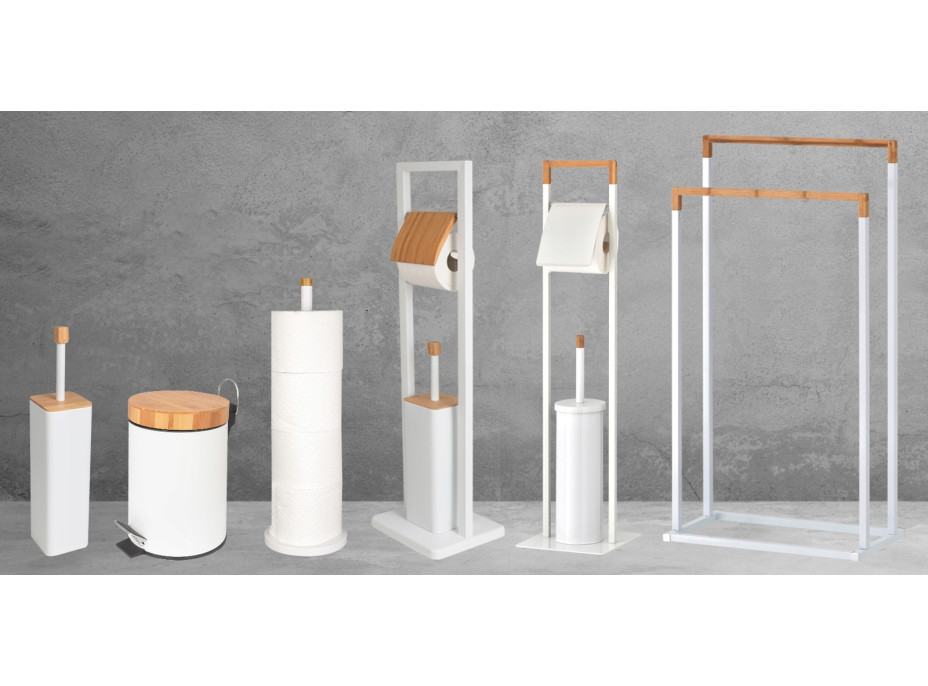 Stojan na ručníky - 2 ramenný - bílý s bambusem