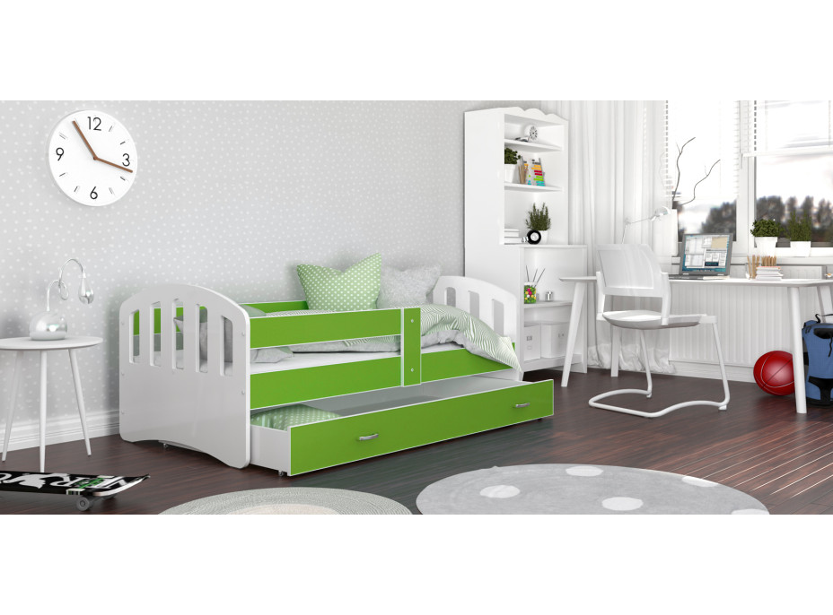 Dětská postel se šuplíkem HAPPY - 140x80 cm - zeleno-bílá