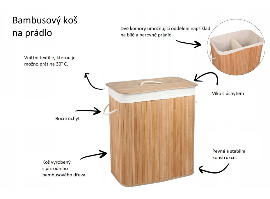 Bambusový koš na prádlo přírodní - 100l