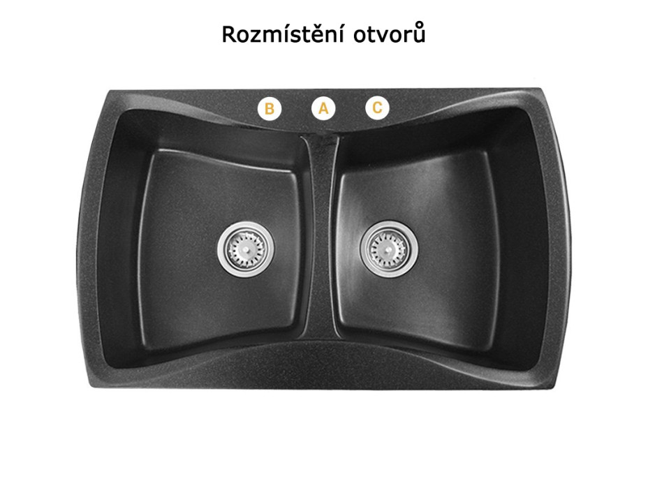 Kuchyňský dvojitý granitový dřez DOUBLE - 79,5 x 49,5 cm - tmavě béžový