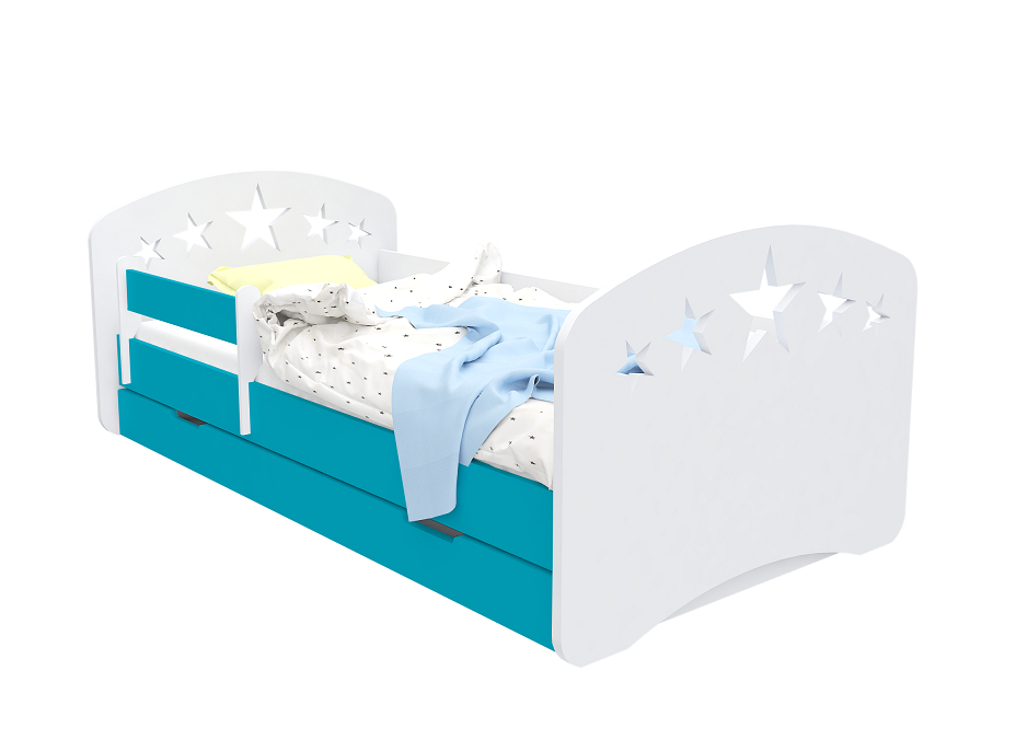 Dětská postel se šuplíkem 140x70 cm s výřezem HVĚZDIČKY + matrace ZDARMA!