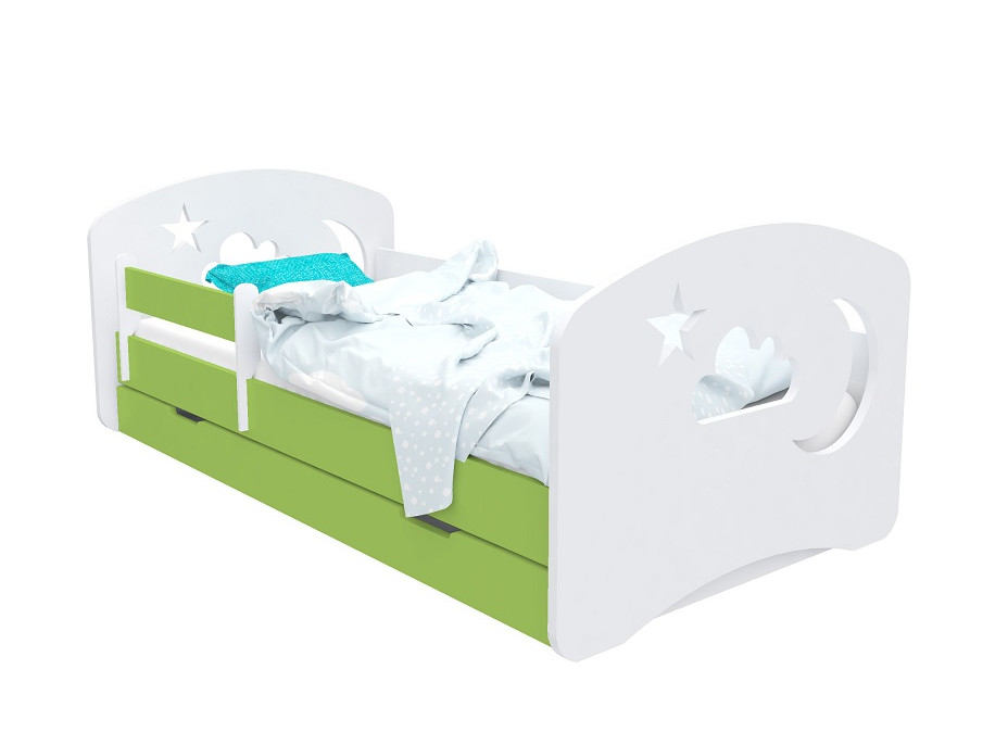 Dětská postel se šuplíkem 140x70 cm s výřezem NOČNÍ OBLOHA + matrace ZDARMA!