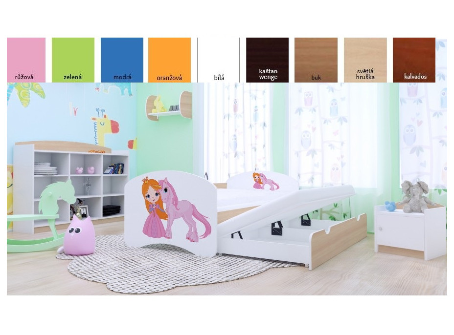 Dětská postel pro DVA (s výsuvným lůžkem) 180x90 cm - PRINCEZNA A JEDNOROŽEC