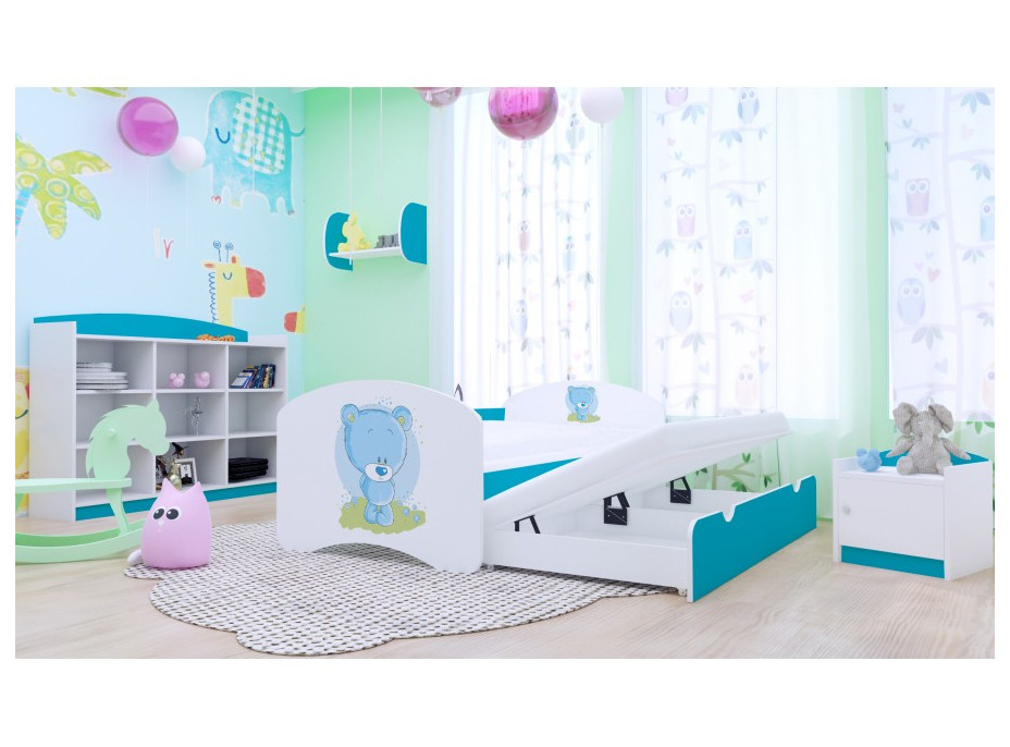 Dětská postel pro DVA (s výsuvným lůžkem) 180x90 cm - MODRÝ MEDVÍDEK