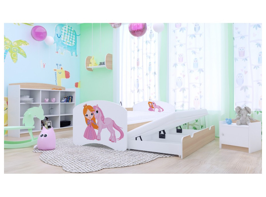 Dětská postel pro DVA (s výsuvným lůžkem) 160x80 cm - PRINCEZNA A JEDNOROŽEC