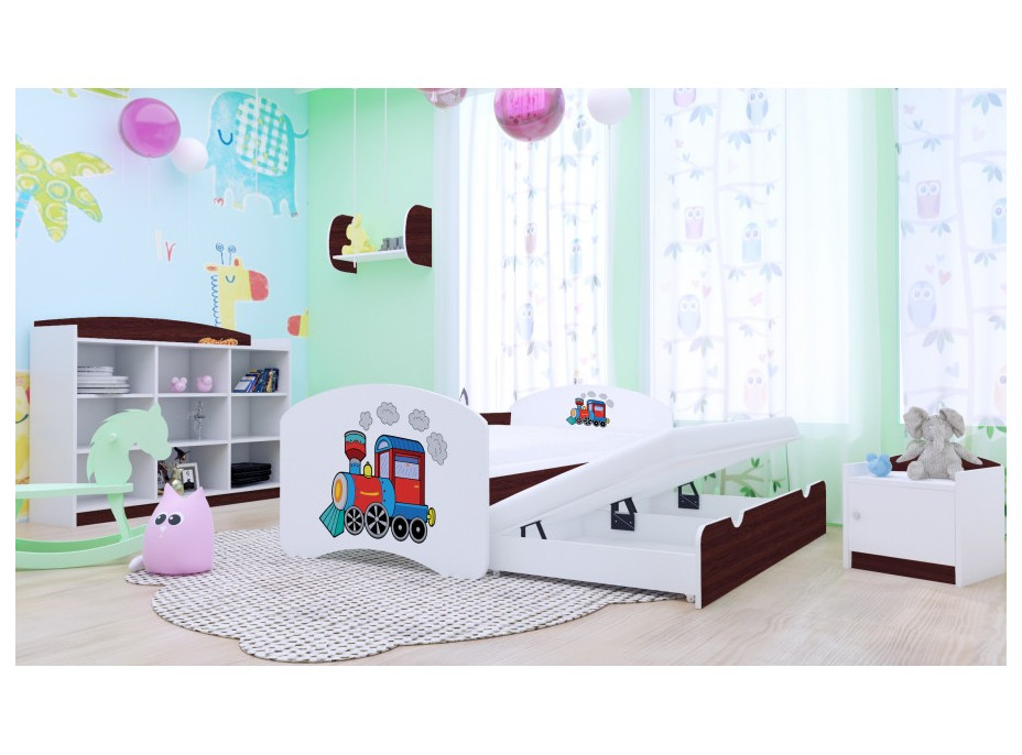 Dětská postel pro DVA (s výsuvným lůžkem) 200x90 cm - SUPER LOKOMOTIVA