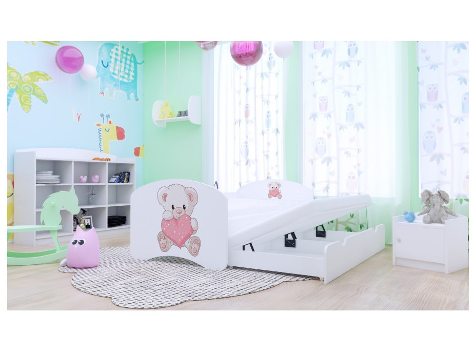 Dětská postel pro DVA (s výsuvným lůžkem) 160x80 cm - MEDVÍDEK SE SRDÍČKEM