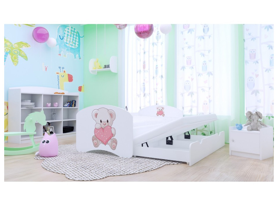 Dětská postel pro DVA (s výsuvným lůžkem) 160x80 cm - MEDVÍDEK SE SRDÍČKEM