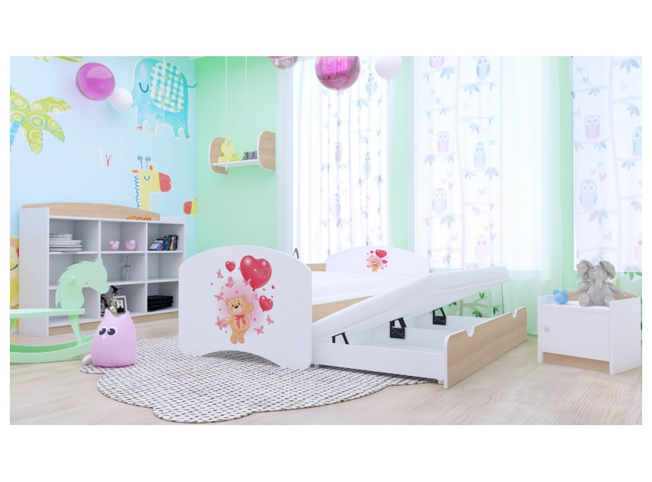 Dětská postel pro DVA (s výsuvným lůžkem) 180x90 cm - MEDVÍDEK S BALONKY