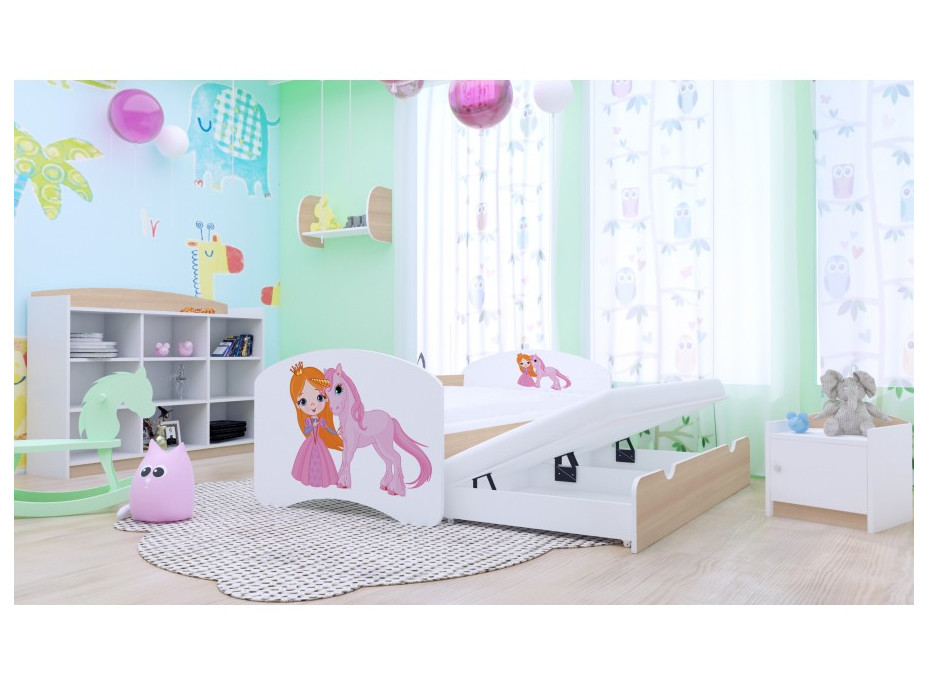 Dětská postel pro DVA (s výsuvným lůžkem) 200x90 cm - PRINCEZNA A JEDNOROŽEC