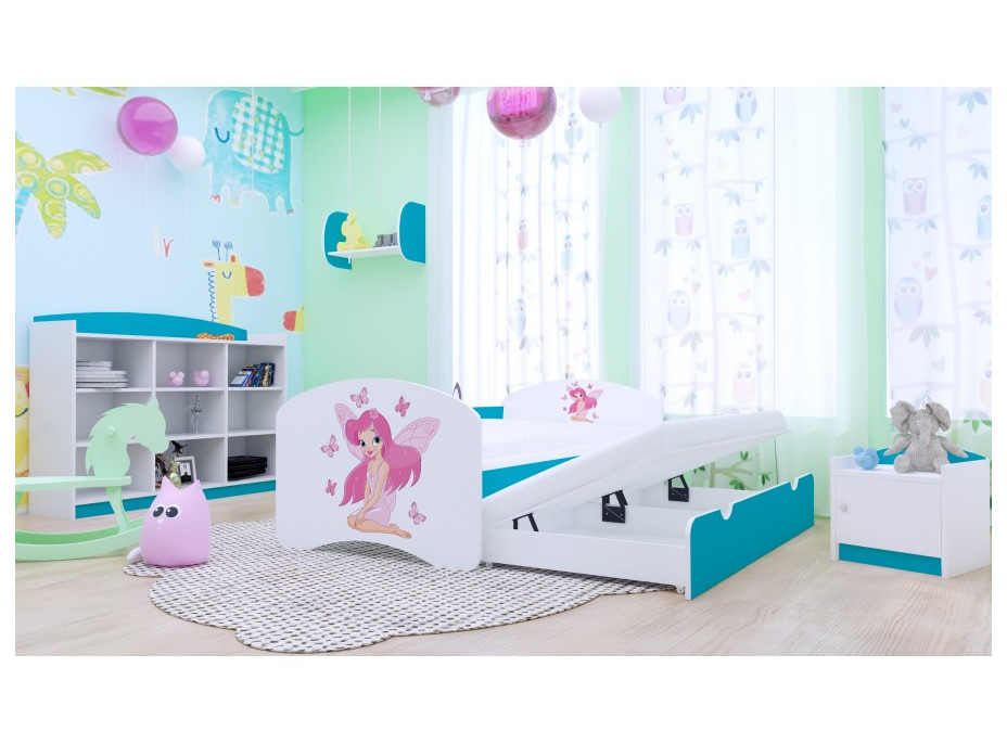 Dětská postel pro DVA (s výsuvným lůžkem) 180x90 cm - VÍLA A MOTÝLCI