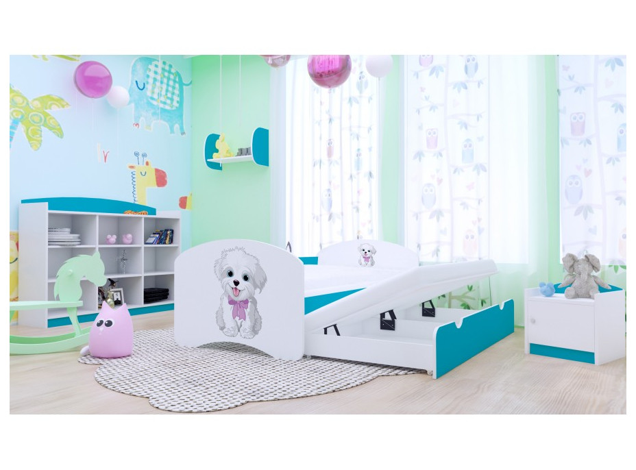 Dětská postel pro DVA (s výsuvným lůžkem) 180x90 cm - VESELÝ PEJSEK