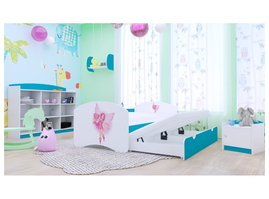 Dětská postel pro DVA (s výsuvným lůžkem) 200x90 cm - VÍLA A SRDÍČKO