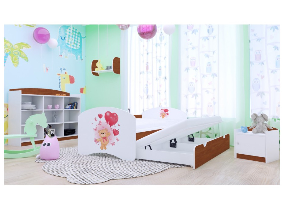 Dětská postel pro DVA (s výsuvným lůžkem) 160x80 cm - MEDVÍDEK S BALONKY