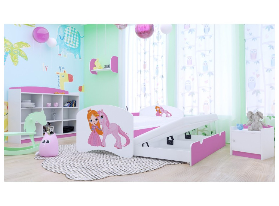Dětská postel pro DVA (s výsuvným lůžkem) 160x80 cm - PRINCEZNA A JEDNOROŽEC