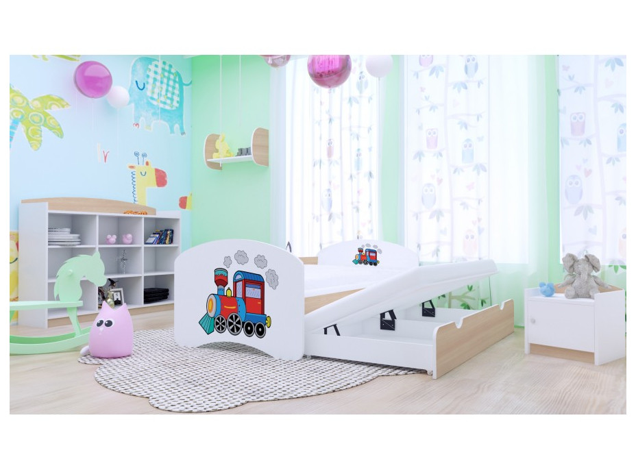 Dětská postel pro DVA (s výsuvným lůžkem) 180x90 cm - SUPER LOKOMOTIVA