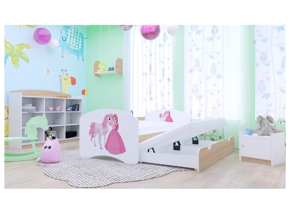Dětská postel pro DVA (s výsuvným lůžkem) 180x90 cm - PRINCEZNA A KONÍK