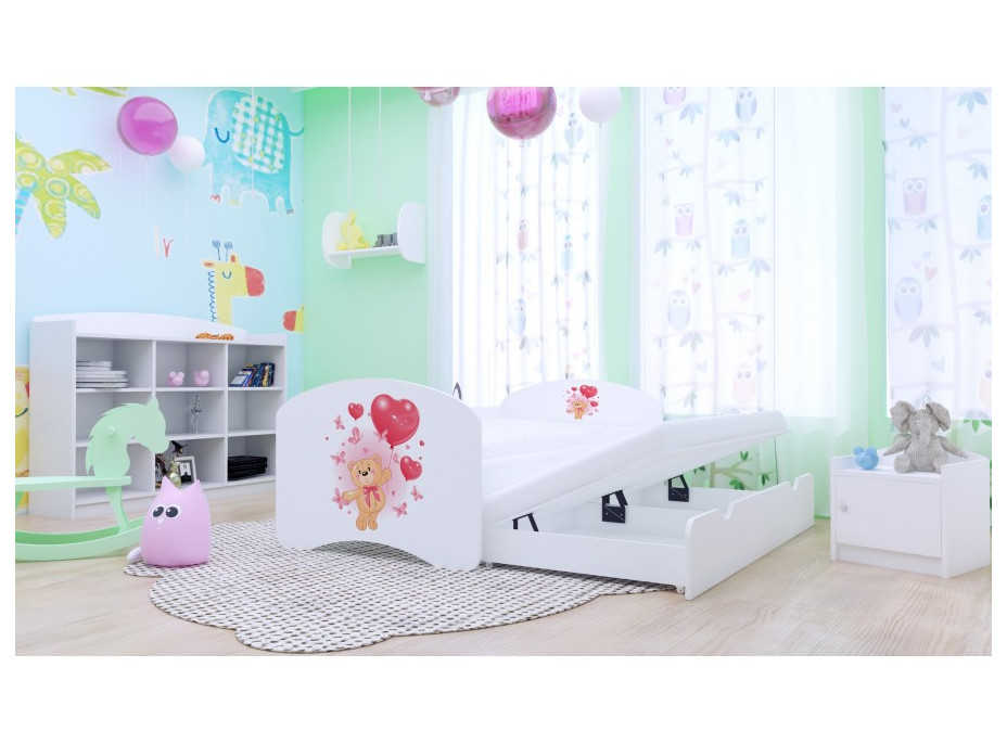 Dětská postel pro DVA (s výsuvným lůžkem) 180x90 cm - MEDVÍDEK S BALONKY