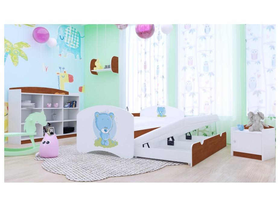 Dětská postel pro DVA (s výsuvným lůžkem) 160x80 cm - MODRÝ MEDVÍDEK