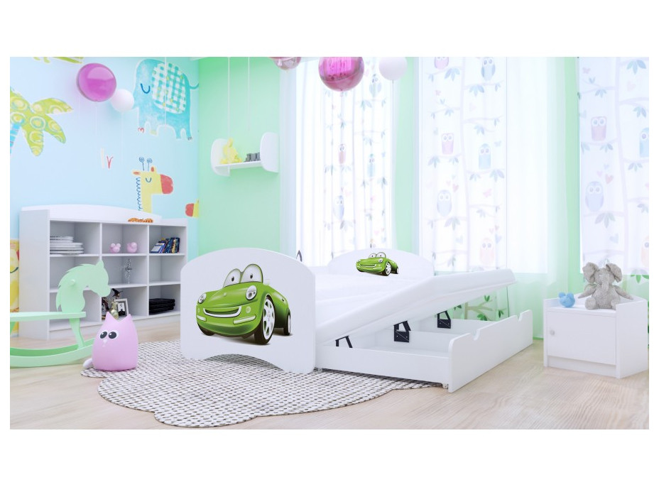 Dětská postel pro DVA (s výsuvným lůžkem) 180x90 cm - ZELENÉ AUTO