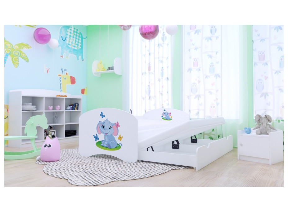 Dětská postel pro DVA (s výsuvným lůžkem) 160x80 cm - SLON A MOTÝLCI