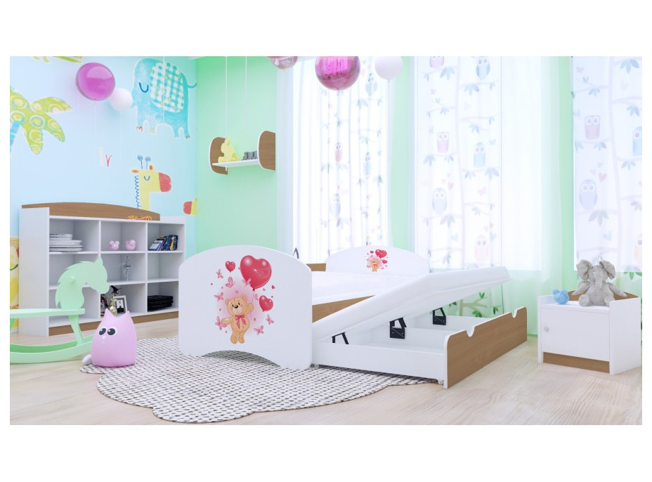 Dětská postel pro DVA (s výsuvným lůžkem) 200x90 cm - MEDVÍDEK S BALONKY