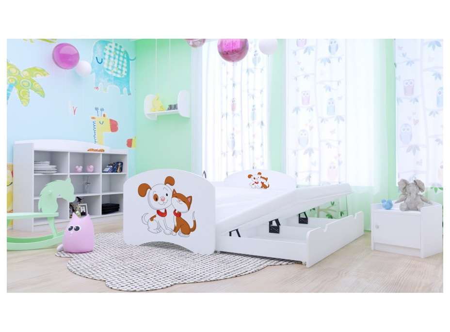 Dětská postel pro DVA (s výsuvným lůžkem) 160x80 cm - PEJSEK A KOČIČKA
