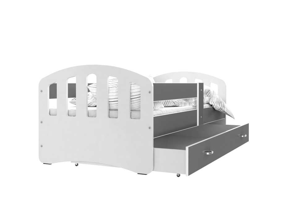 Dětská postel se šuplíkem HAPPY - 180x80 cm - šedo-bílá