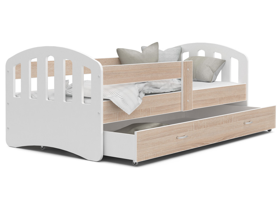 Dětská postel se šuplíkem HAPPY - 160x80 cm - sonoma-bílá
