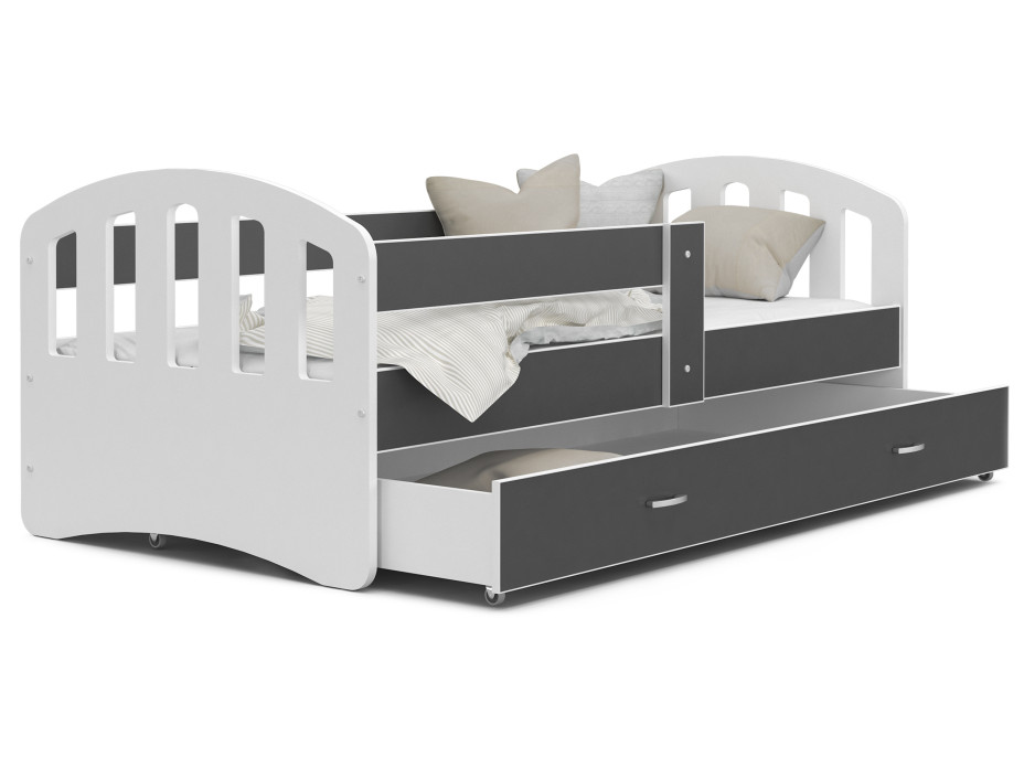 Dětská postel se šuplíkem HAPPY - 160x80 cm - šedo-bílá