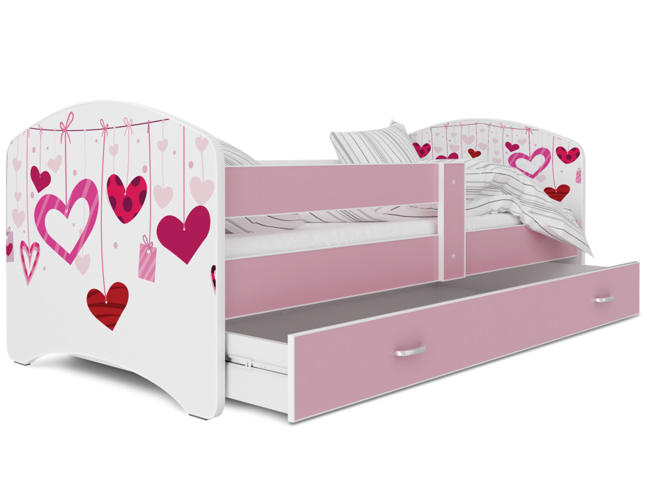 Dětská postel LUCY se šuplíkem - 140x80 cm - SRDÍČKA