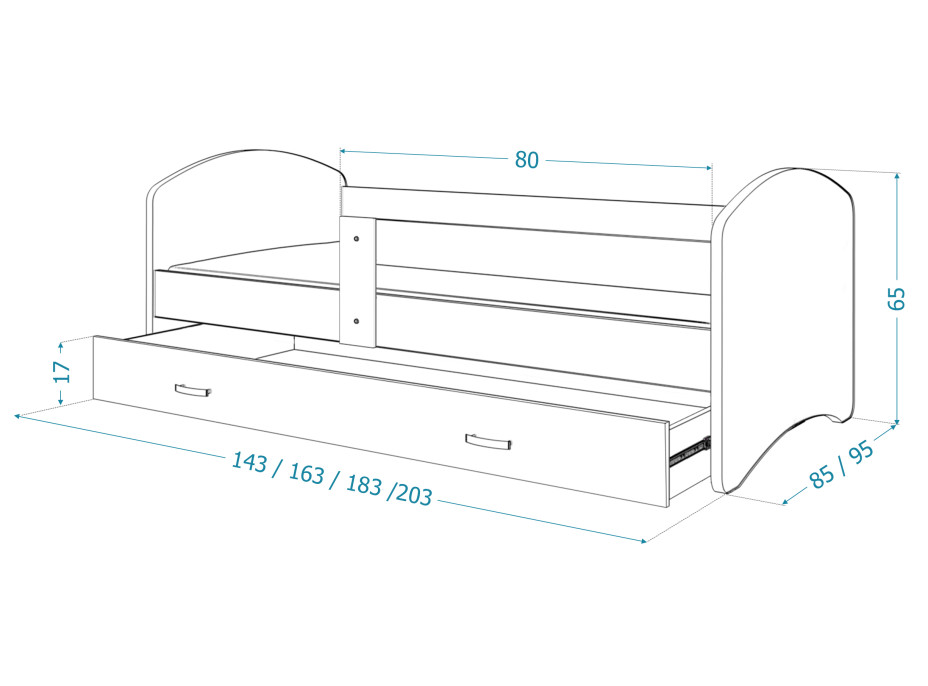 Dětská postel LUCY se šuplíkem - 180x80 cm - KOCOUREK