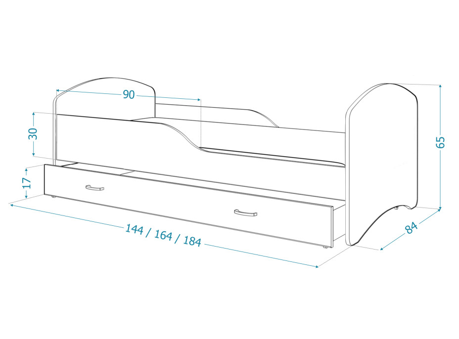 Dětská postel IGOR se šuplíkem - 180x80 cm - VESELÝ BAGR
