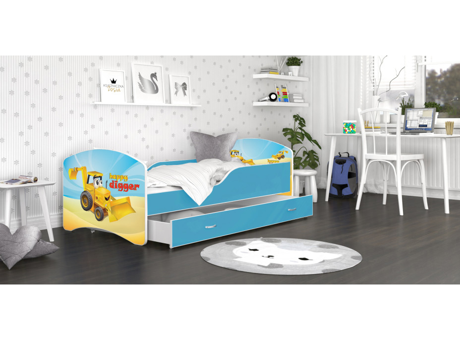 Dětská postel IGOR se šuplíkem - 160x80 cm - VESELÝ BAGR