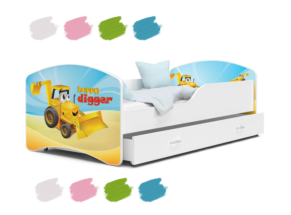 Dětská postel IGOR se šuplíkem - 180x80 cm - VESELÝ BAGR