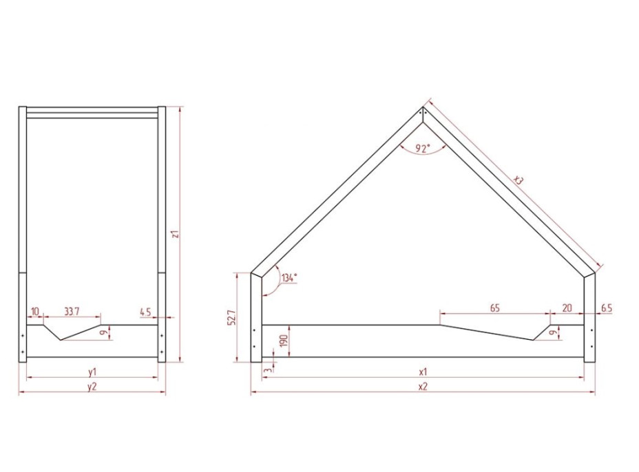 Dětská domečková postel z masivu LOCA A - 200x70 cm