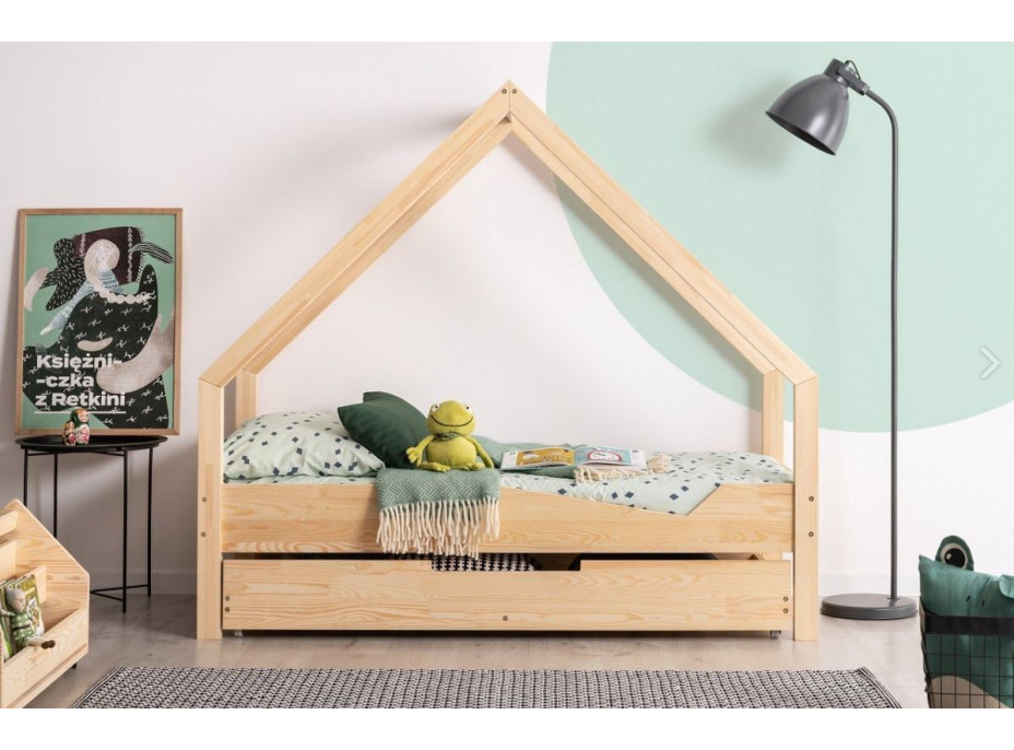 Dětská domečková postel se šuplíkem z masivu LOCA A - 160x90 cm