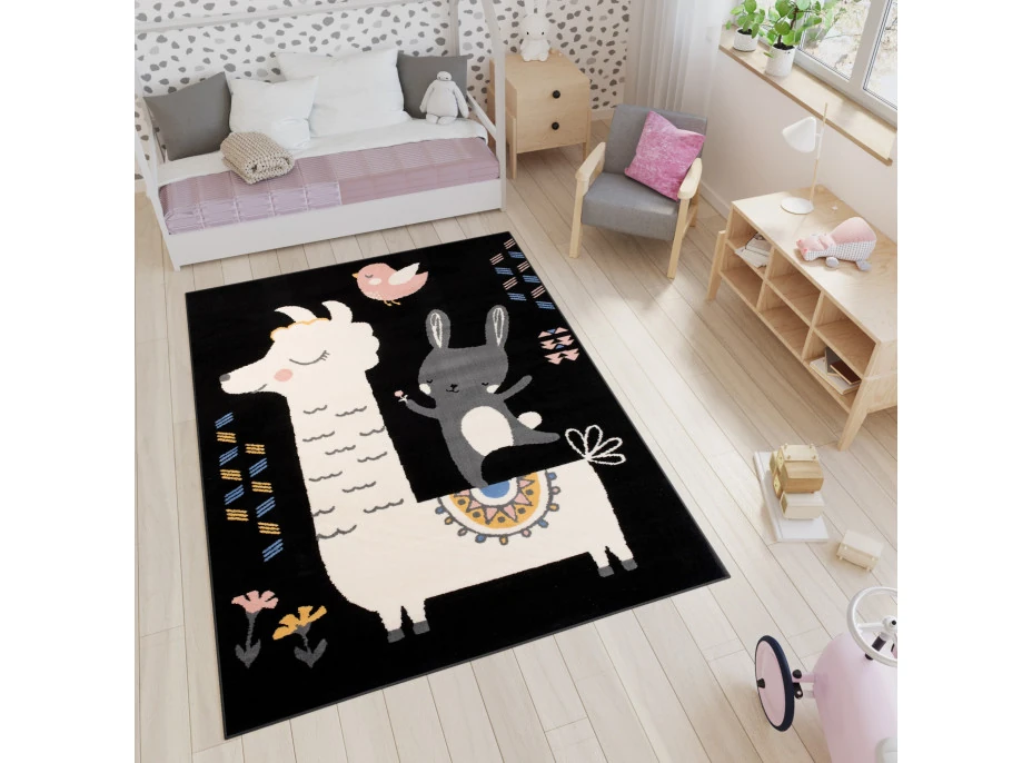 Dětský koberec NOX zvířátka - černý