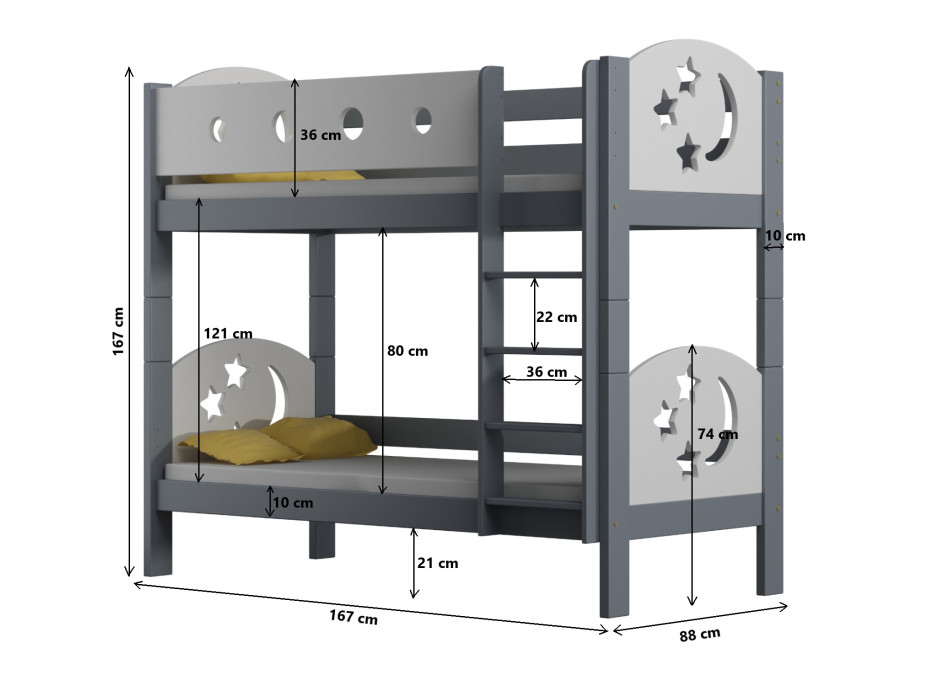 Dětská patrová postel z masivu MOLI (2) - 160x80 cm