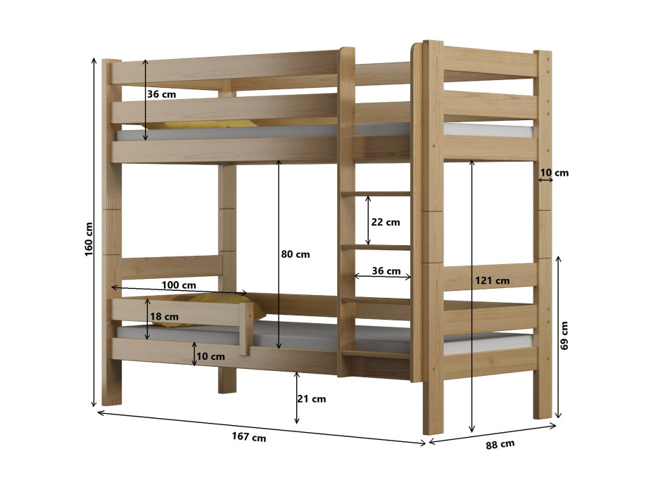 Dětská patrová postel z masivu GABI - 160x80 cm