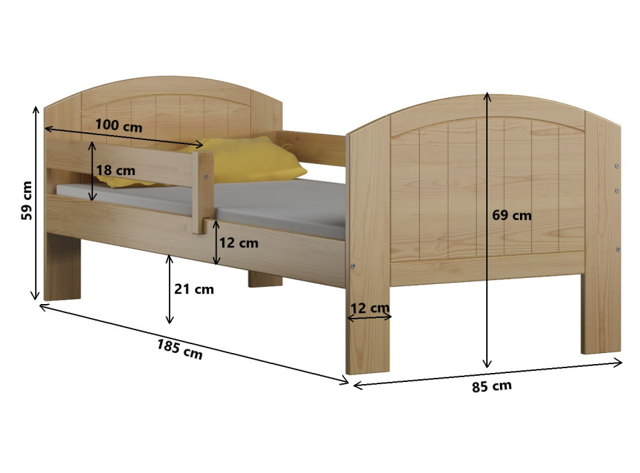 Dětská postel z masivu KOMI - 180x80 cm