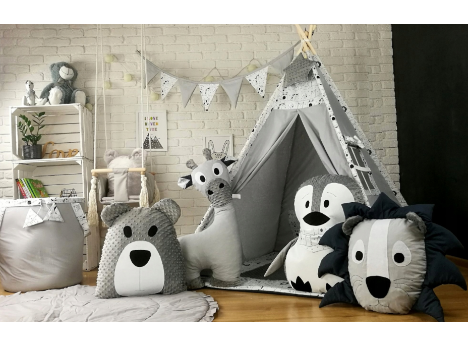 Dětský koš na hračky LUXURY - MADAGASKAR/LAMA A KAMARÁDI - šedý