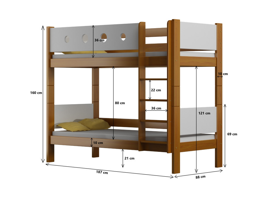 Dětská patrová postel TANY - 180x80 cm - 10 barev