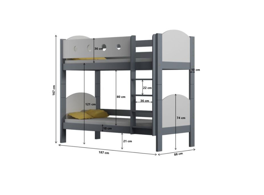 Dětská patrová postel TANY - 180x80 cm - 10 barev