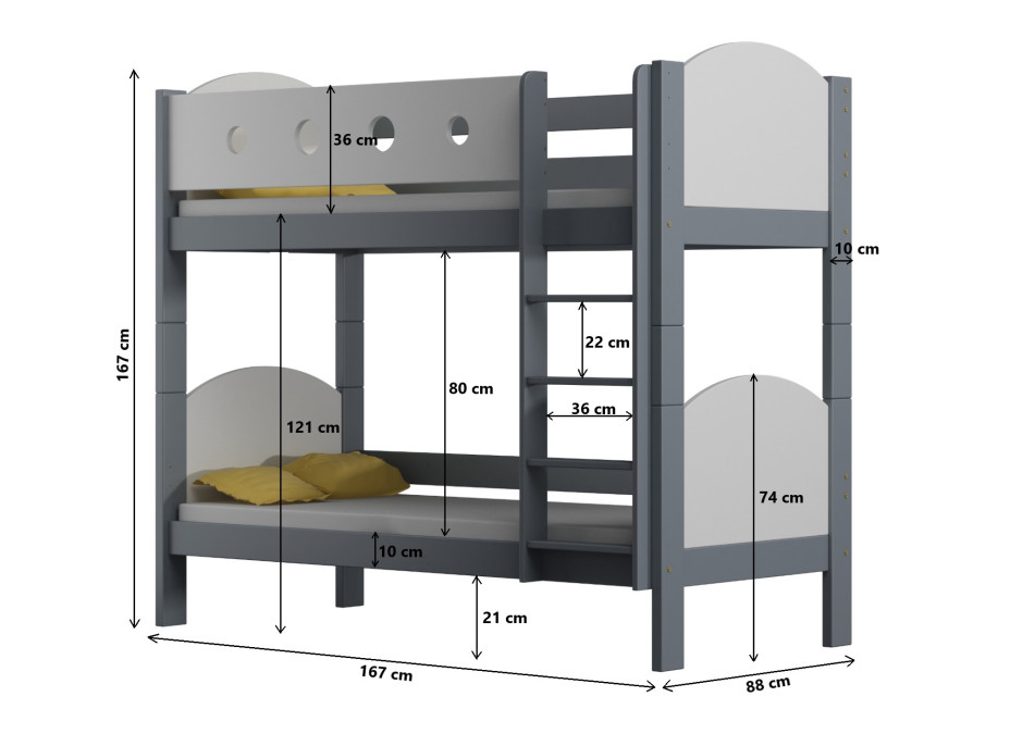 Dětská patrová postel TANY - 160x80 cm - 10 barev
