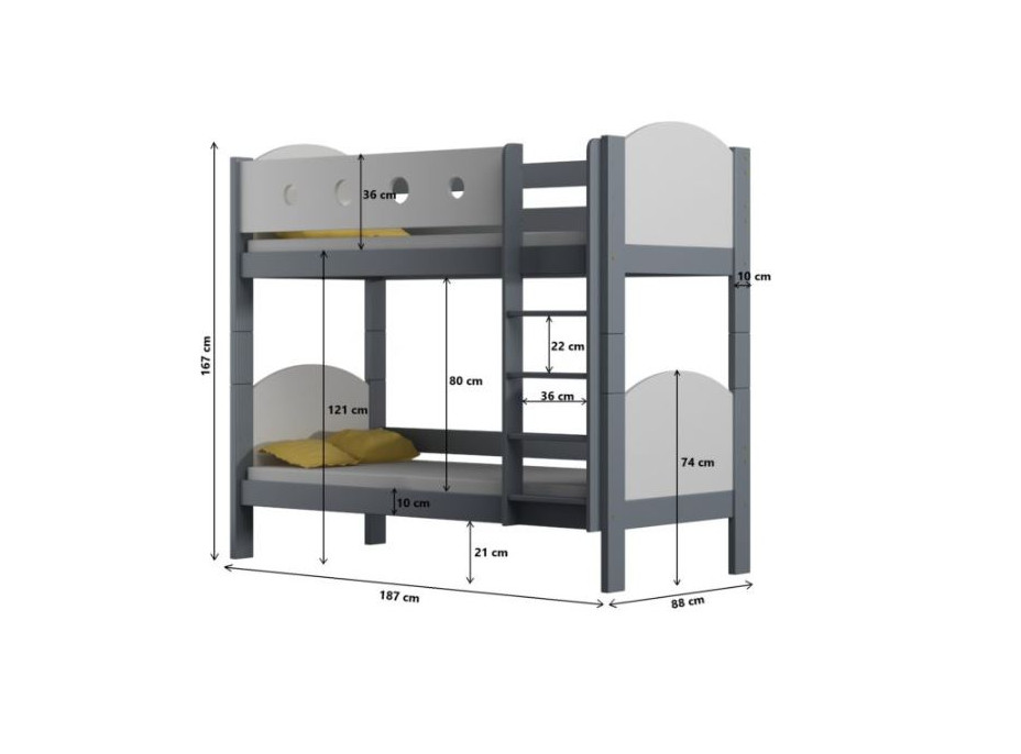 Dětská patrová postel z masivu VIKI (4) - 180x80 cm