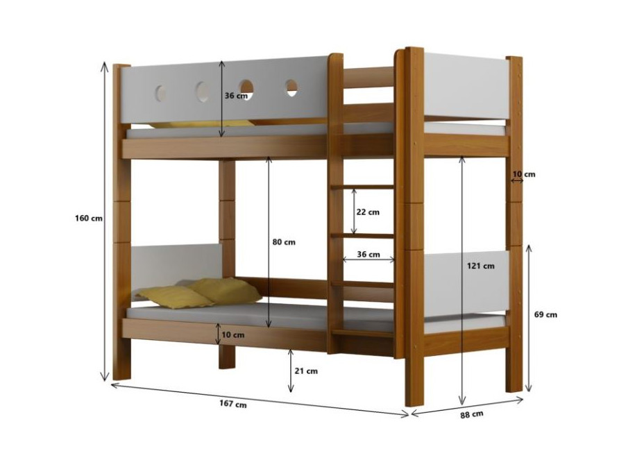 Dětská patrová postel TANY - 160x80 cm - 10 barev